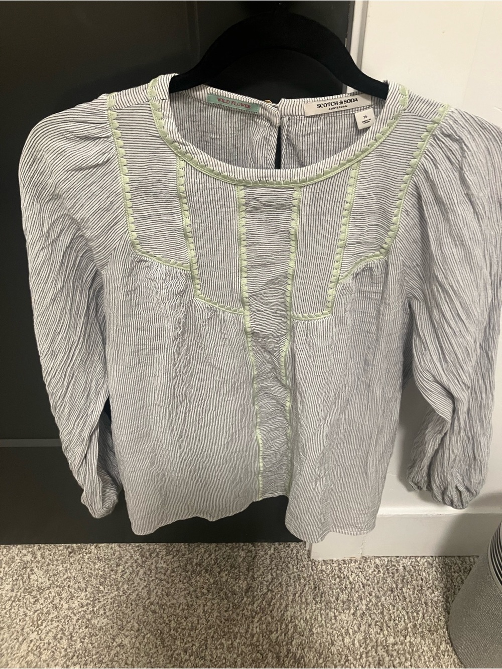 Scotch & Soda Blue and Green Trim Striped Peasant Top